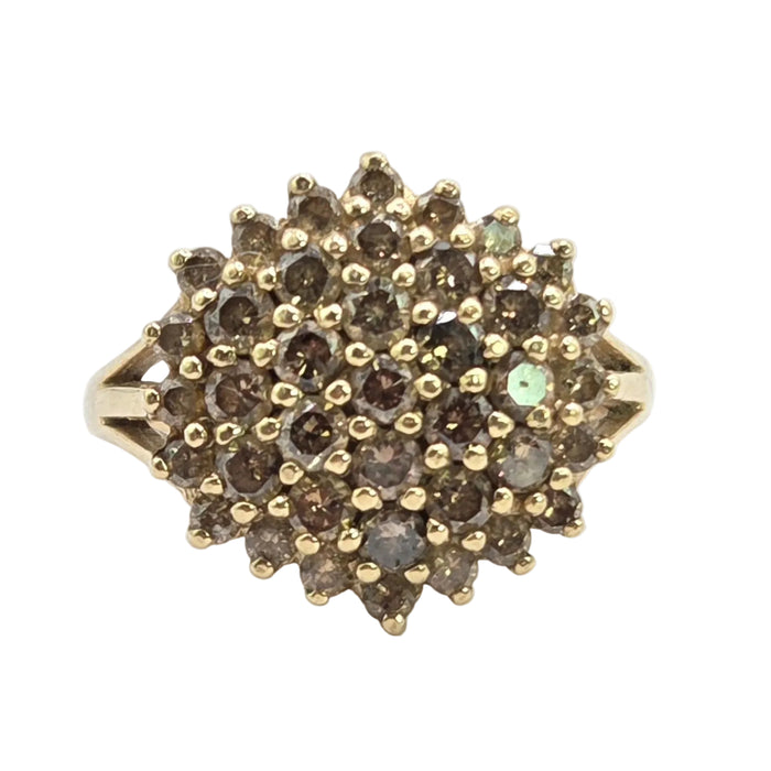 Vintage: 9ct Yellow Gold Champagne Diamond Cluster Ring