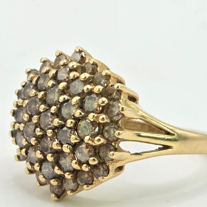 Vintage: 9ct Yellow Gold Champagne Diamond Cluster Ring