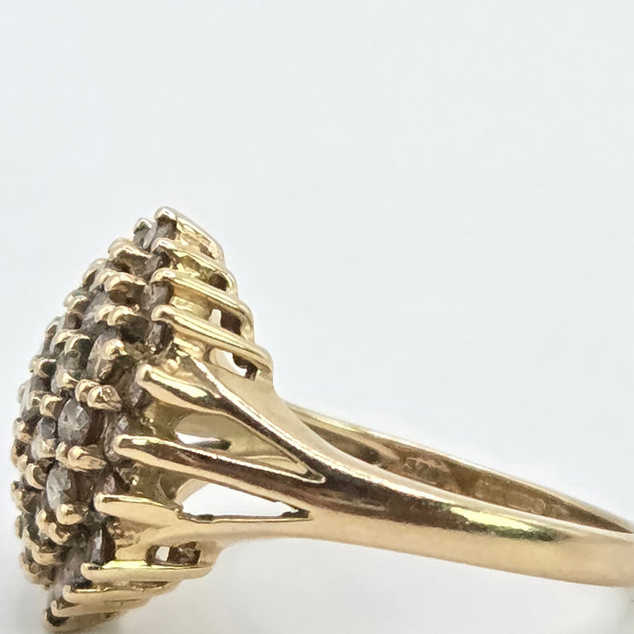 Vintage: 9ct Yellow Gold Champagne Diamond Cluster Ring