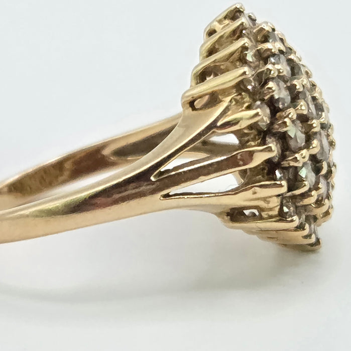 Vintage: 9ct Yellow Gold Champagne Diamond Cluster Ring