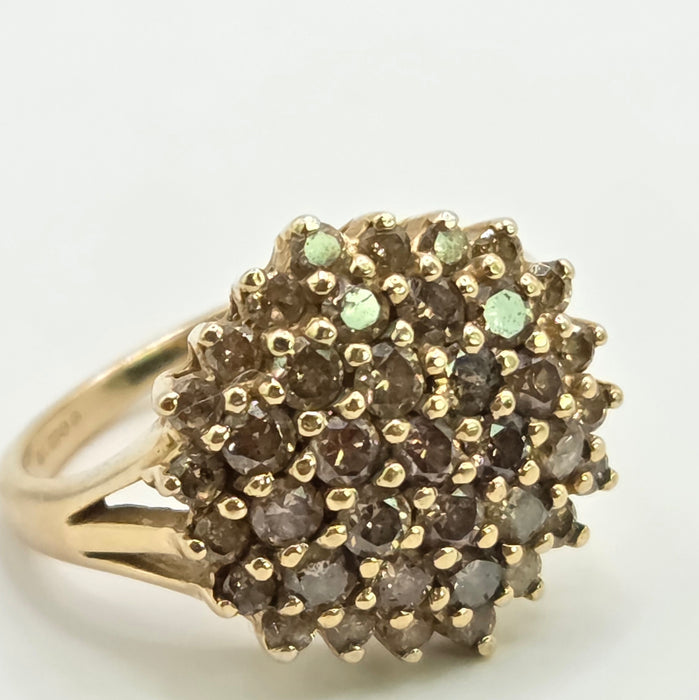 Vintage: 9ct Yellow Gold Champagne Diamond Cluster Ring