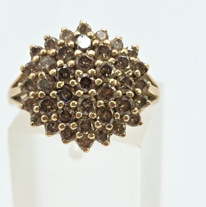 Vintage: 9ct Yellow Gold Champagne Diamond Cluster Ring