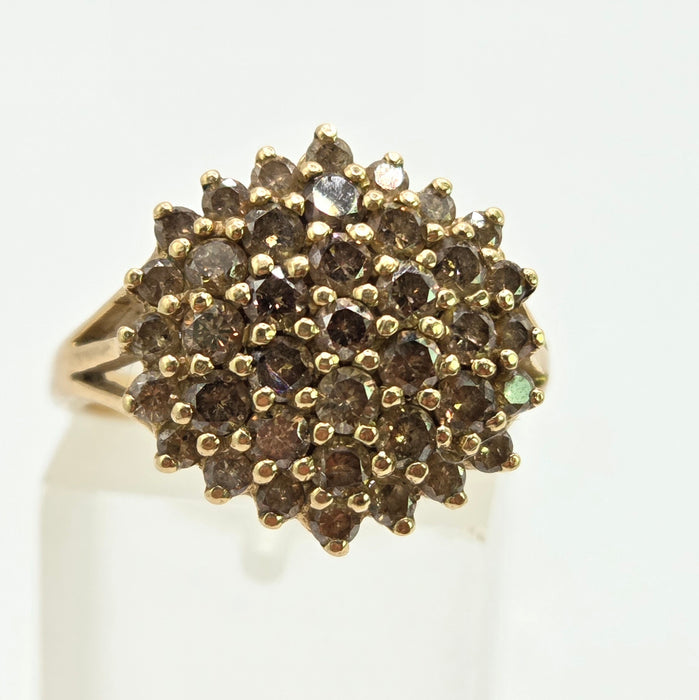Vintage: 9ct Yellow Gold Champagne Diamond Cluster Ring