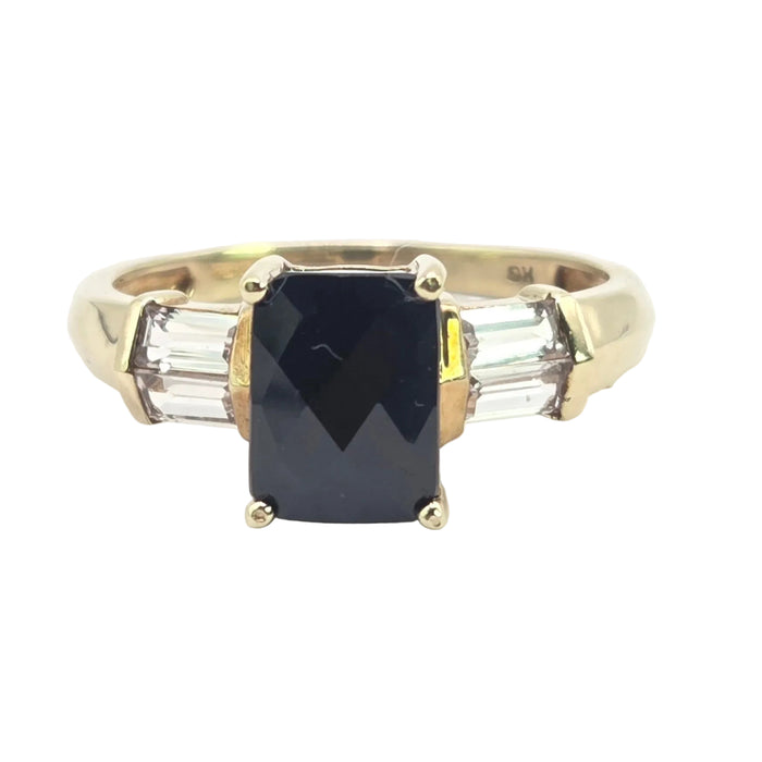 Vintage: 9ct Yellow Gold Almandine Garnet & White Topaz Ring