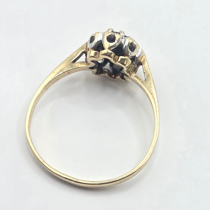 Vintage: 9ct Yellow Gold Oval Sapphire & Diamond Cluster Ring