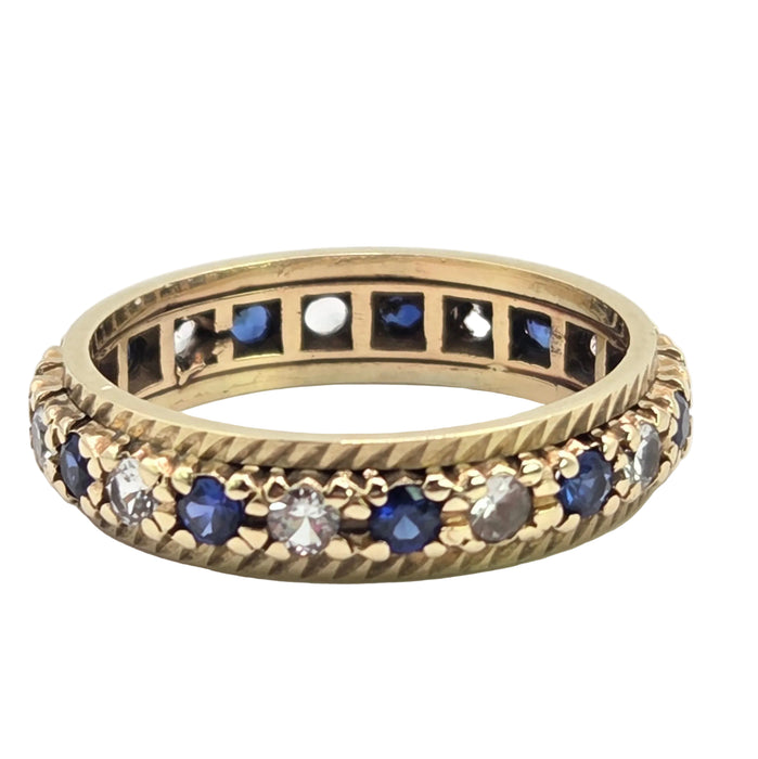 Vintage: 9ct Yellow Gold Sapphire & White Topaz Full Eternity Ring — From 1992