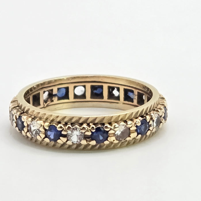 Vintage: 9ct Yellow Gold Sapphire & White Topaz Full Eternity Ring — From 1992