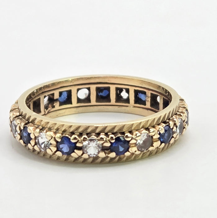 Vintage: 9ct Yellow Gold Sapphire & White Topaz Full Eternity Ring — From 1992