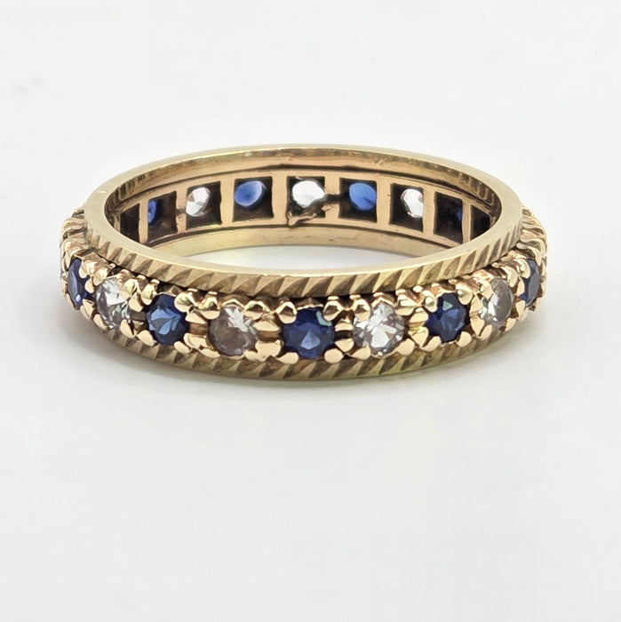 Vintage: 9ct Yellow Gold Sapphire & White Topaz Full Eternity Ring — From 1992