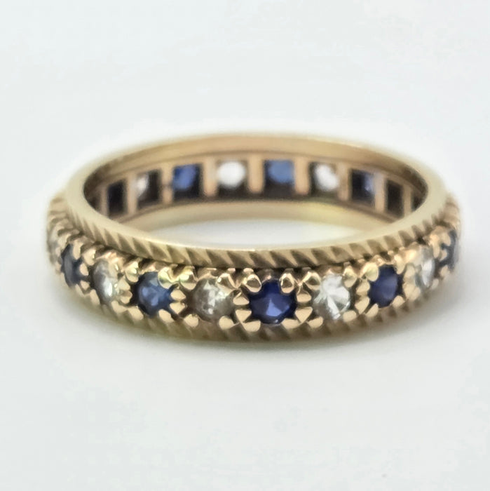 Vintage: 9ct Yellow Gold Sapphire & White Topaz Full Eternity Ring — From 1992