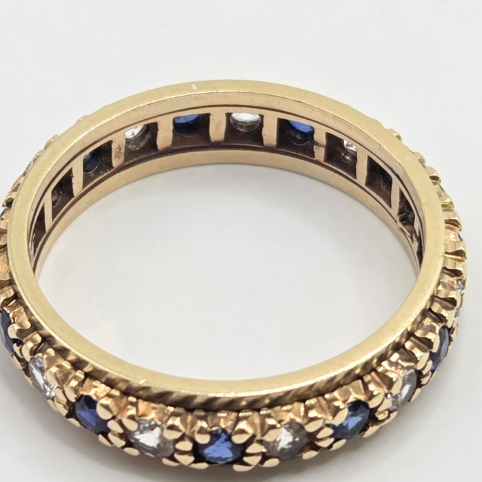 Vintage: 9ct Yellow Gold Sapphire & White Topaz Full Eternity Ring — From 1992