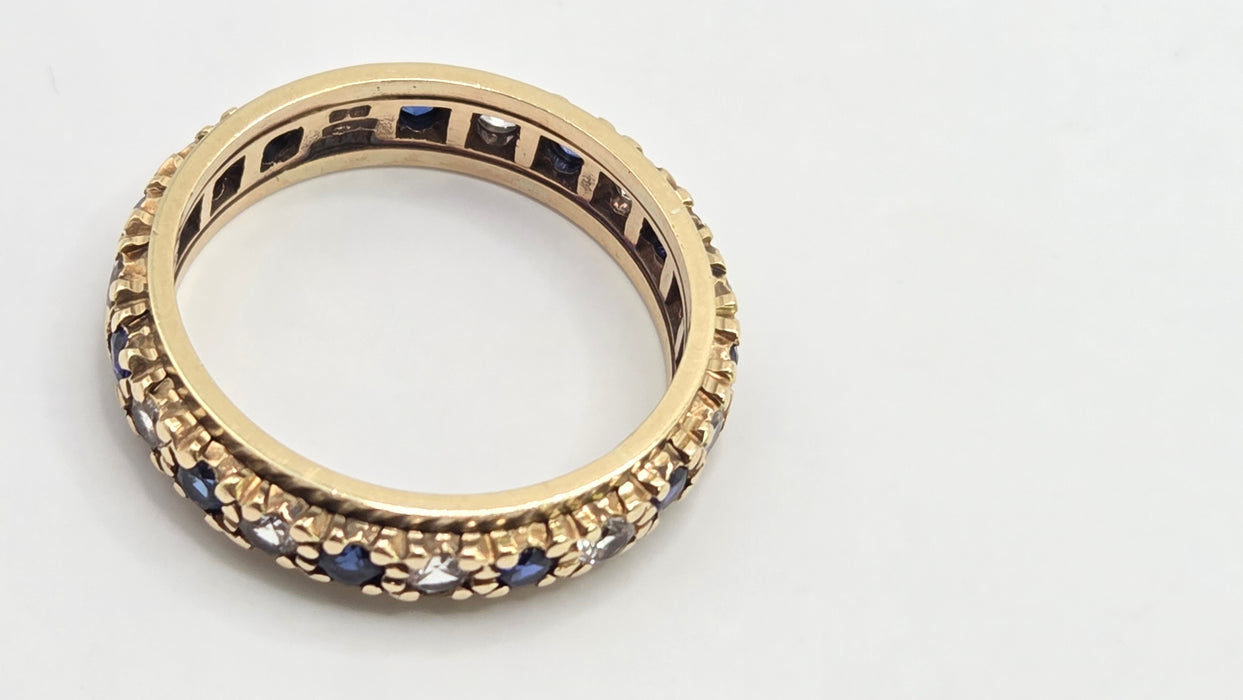 Vintage: 9ct Yellow Gold Sapphire & White Topaz Full Eternity Ring — From 1992