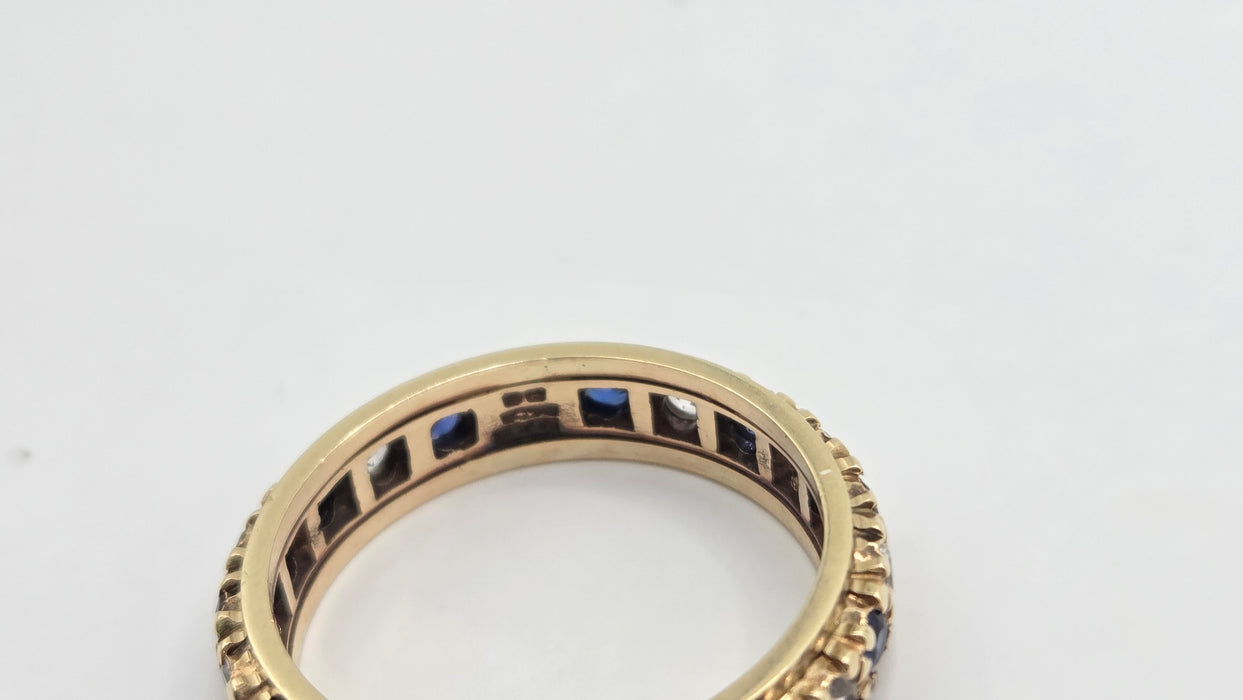 Vintage: 9ct Yellow Gold Sapphire & White Topaz Full Eternity Ring — From 1992