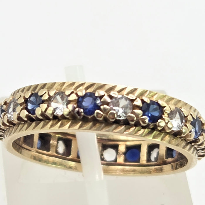 Vintage: 9ct Yellow Gold Sapphire & White Topaz Full Eternity Ring — From 1992