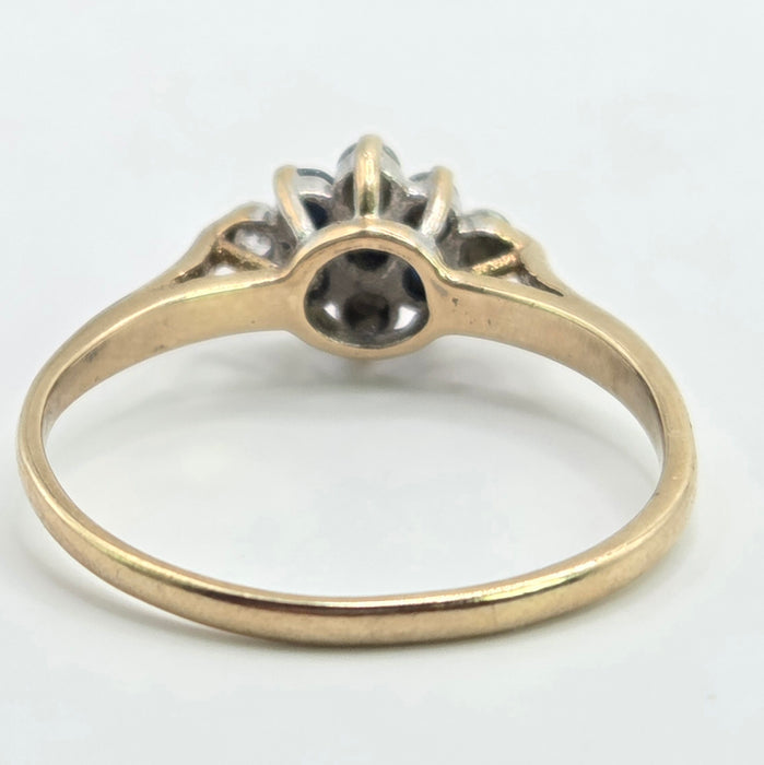 Vintage: 9ct Yellow Gold Sapphire & Simulated Diamond Cluster Ring — From 1986