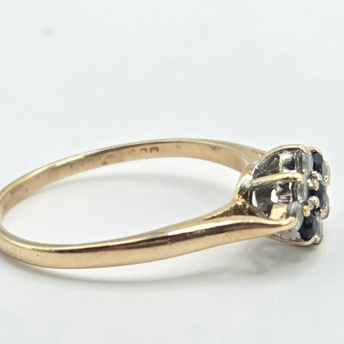 Vintage: 9ct Yellow Gold Sapphire & Simulated Diamond Cluster Ring — From 1986