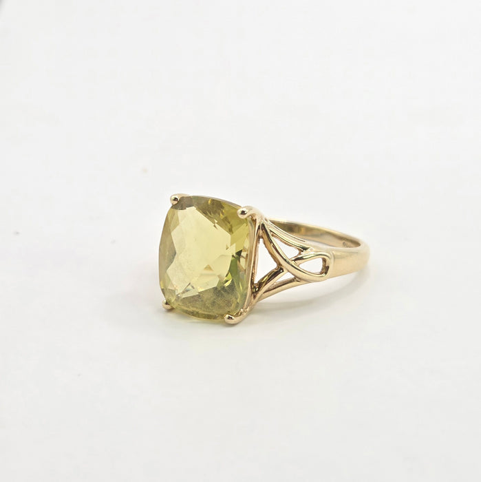 Vintage: 9ct Yellow Gold Cushion Citrine Solitaire Ring