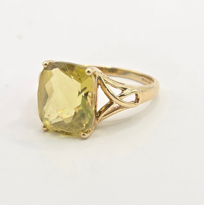 Vintage: 9ct Yellow Gold Cushion Citrine Solitaire Ring