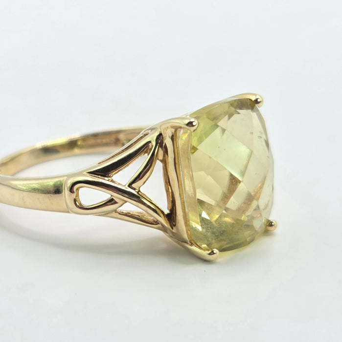 Vintage: 9ct Yellow Gold Cushion Citrine Solitaire Ring