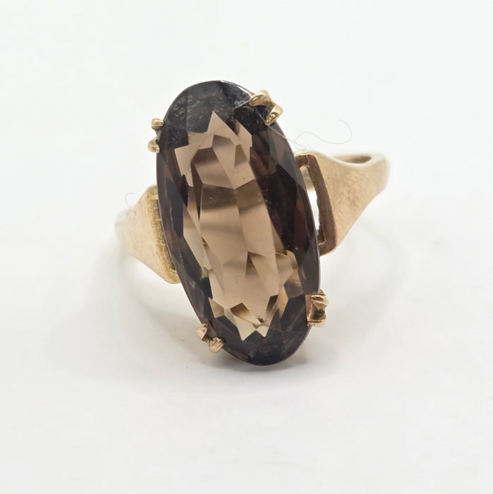 Vintage: 9ct Yellow Gold Smokey Quartz Solitaire Ring — From 1989