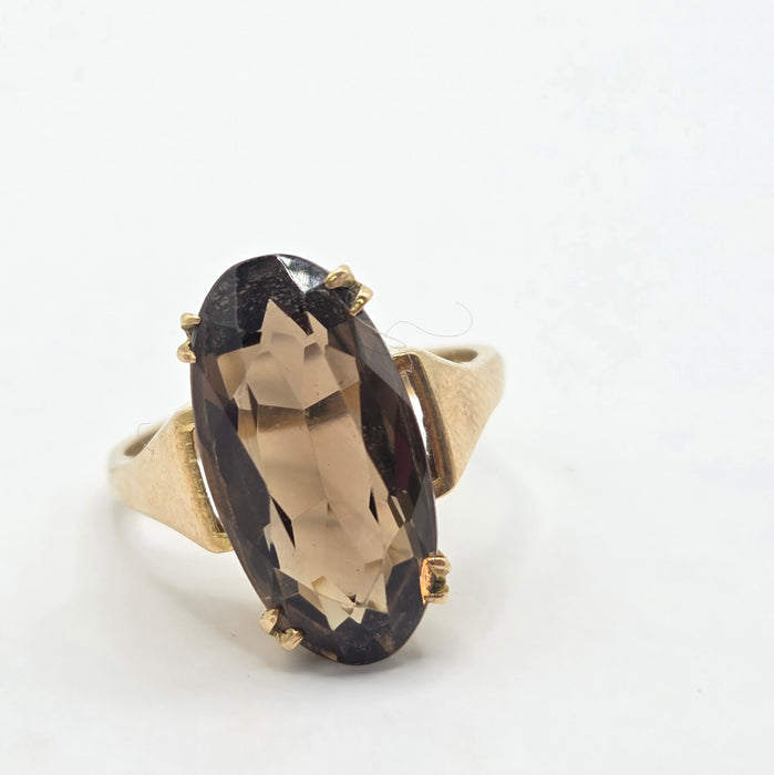Vintage: 9ct Yellow Gold Smokey Quartz Solitaire Ring — From 1989