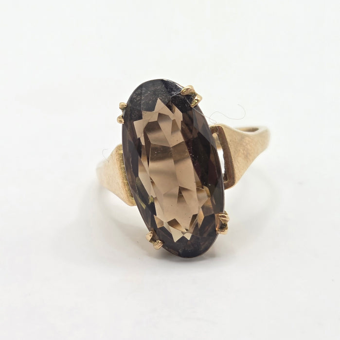 Vintage: 9ct Yellow Gold Smokey Quartz Solitaire Ring — From 1989
