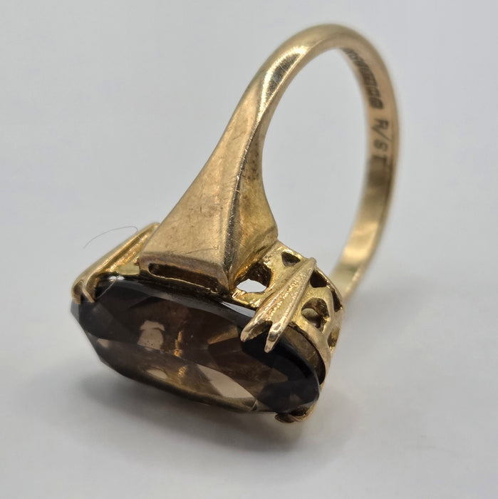 Vintage: 9ct Yellow Gold Smokey Quartz Solitaire Ring — From 1989