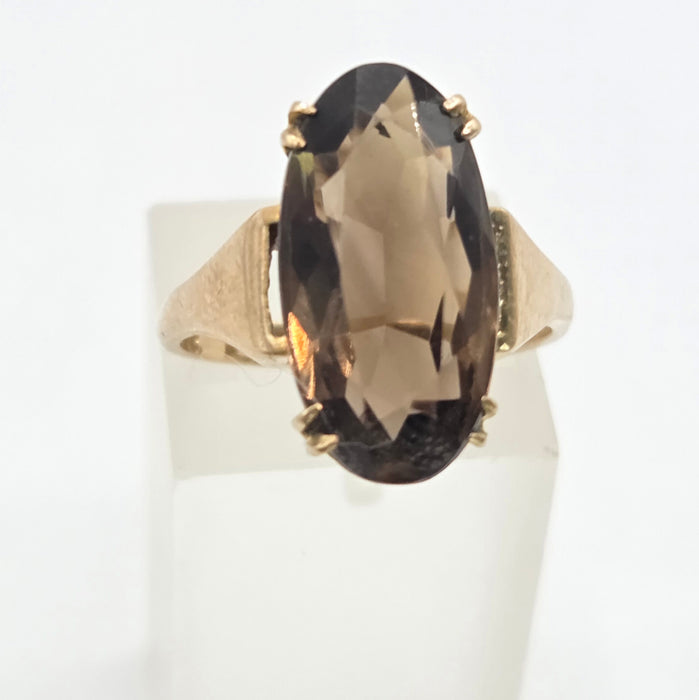 Vintage: 9ct Yellow Gold Smokey Quartz Solitaire Ring — From 1989