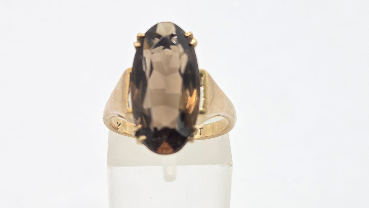 Vintage: 9ct Yellow Gold Smokey Quartz Solitaire Ring — From 1989