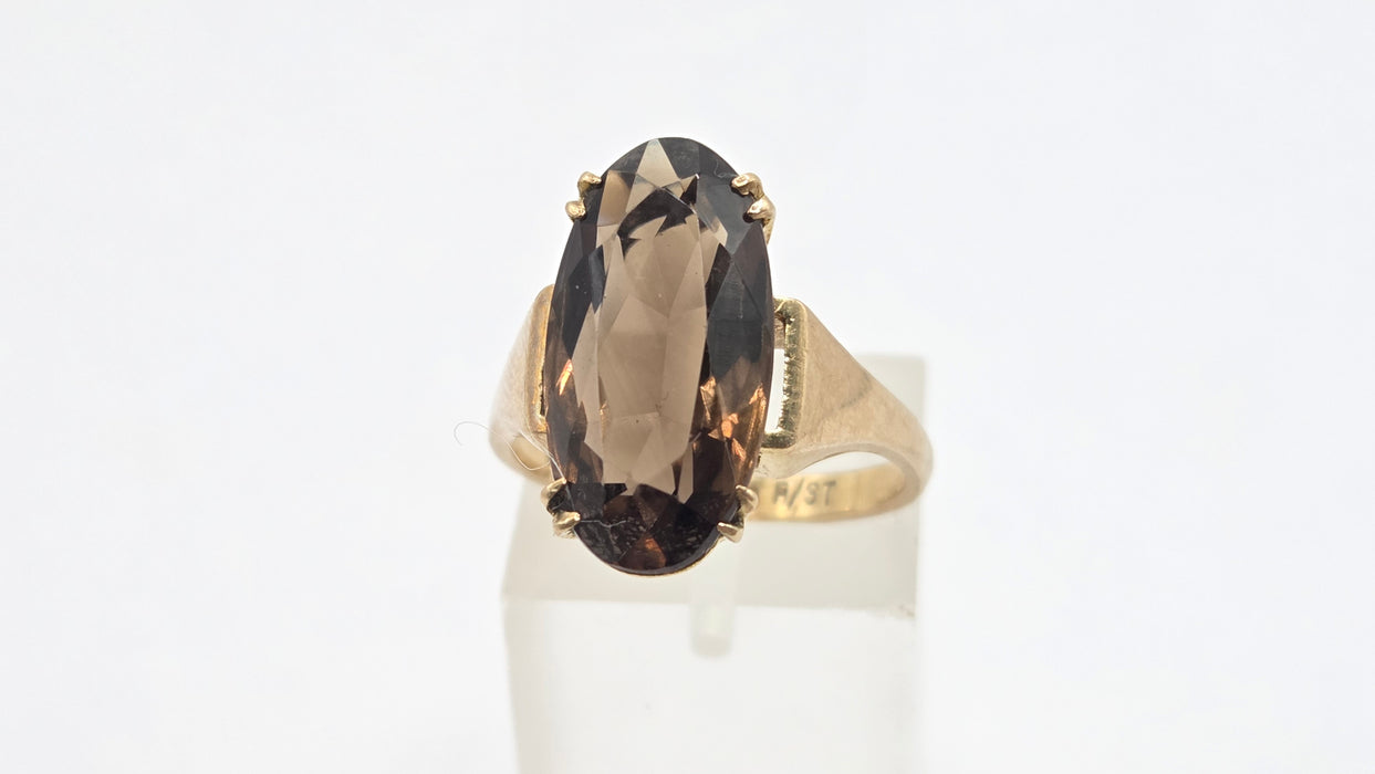 Vintage: 9ct Yellow Gold Smokey Quartz Solitaire Ring — From 1989