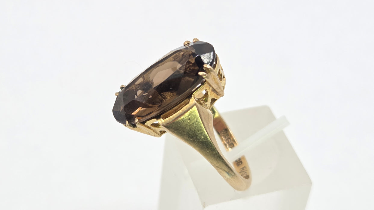 Vintage: 9ct Yellow Gold Smokey Quartz Solitaire Ring — From 1989