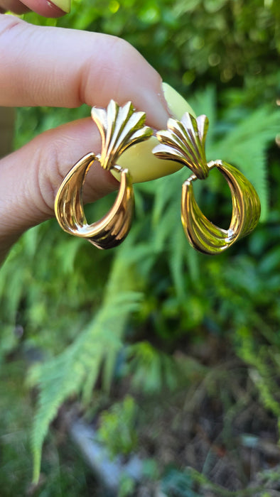 Vintage: 9ct Yellow Gold Fan & Teardrop Drop Stud Earrings — From 1986