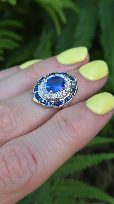 Vintage: 18ct White Gold Sapphire & Diamond Art Deco Cluster Cocktail Ring