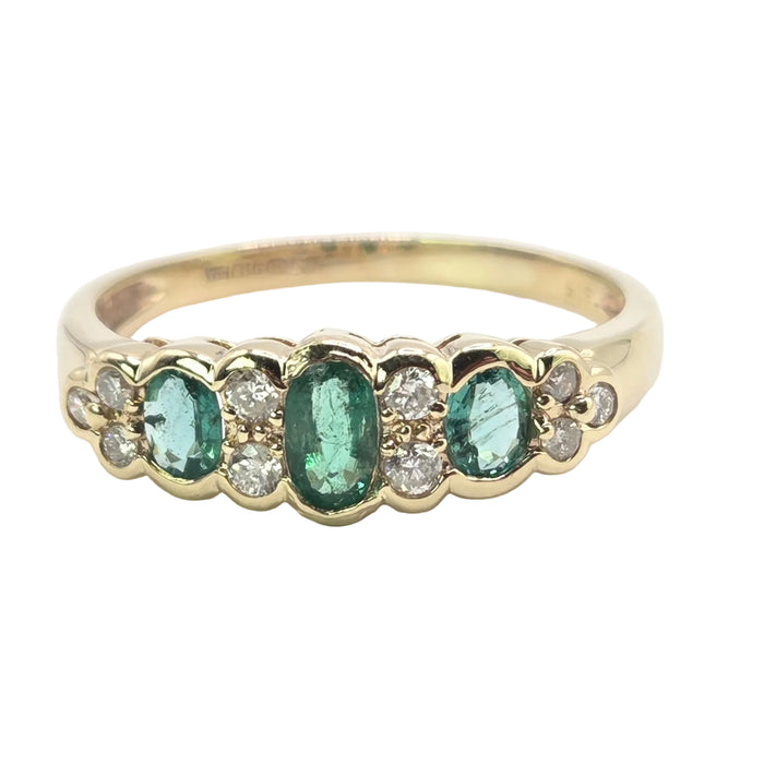 Vintage: 9ct Yellow Gold Emerald & Diamond Half Eternity Ring