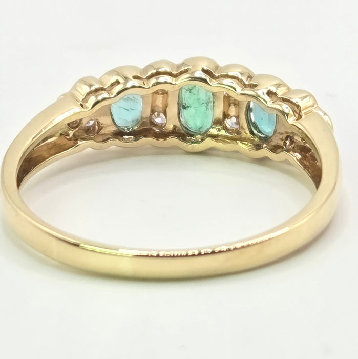 Vintage: 9ct Yellow Gold Emerald & Diamond Half Eternity Ring