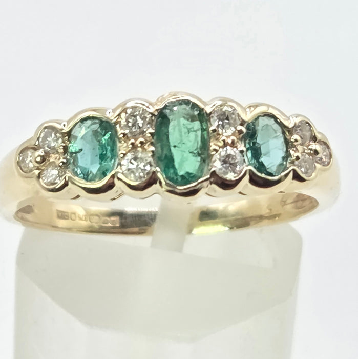 Vintage: 9ct Yellow Gold Emerald & Diamond Half Eternity Ring
