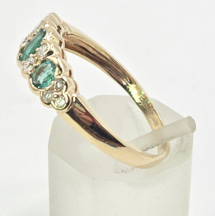 Vintage: 9ct Yellow Gold Emerald & Diamond Half Eternity Ring