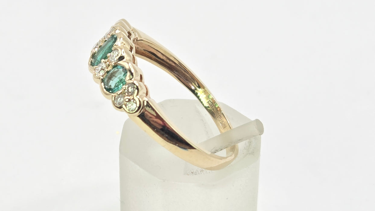 Vintage: 9ct Yellow Gold Emerald & Diamond Half Eternity Ring