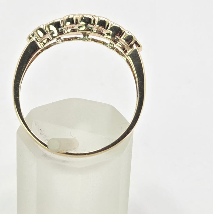 Vintage: 9ct Yellow Gold Emerald & Diamond Half Eternity Ring