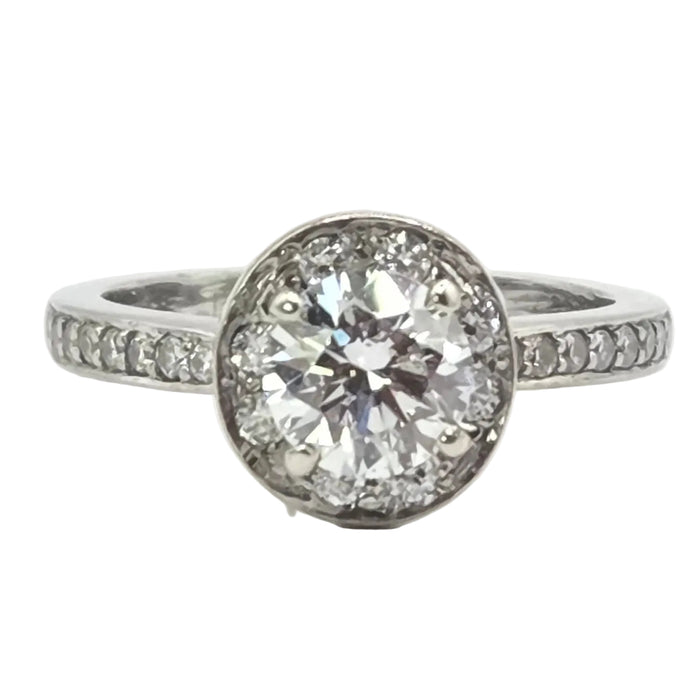 Modern: Platinum Diamond Solitaire (0.70ct) & Halo Cluster Ring — 1.59ct