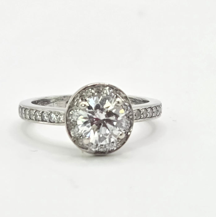 Modern: Platinum Diamond Solitaire (0.70ct) & Halo Cluster Ring — 1.59ct