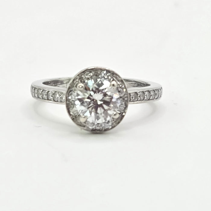 Modern: Platinum Diamond Solitaire (0.70ct) & Halo Cluster Ring — 1.59ct