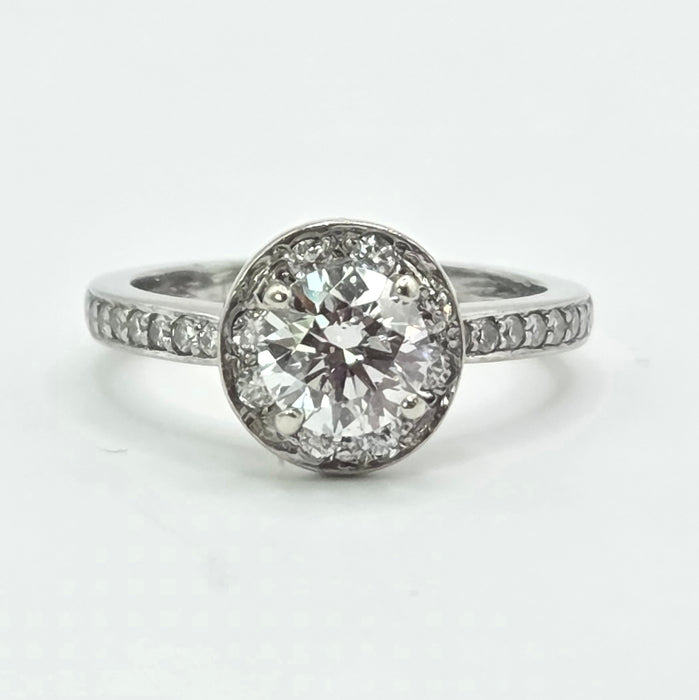 Modern: Platinum Diamond Solitaire (0.70ct) & Halo Cluster Ring — 1.59ct