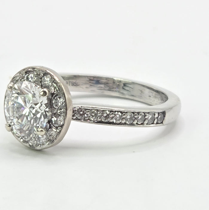 Modern: Platinum Diamond Solitaire (0.70ct) & Halo Cluster Ring — 1.59ct