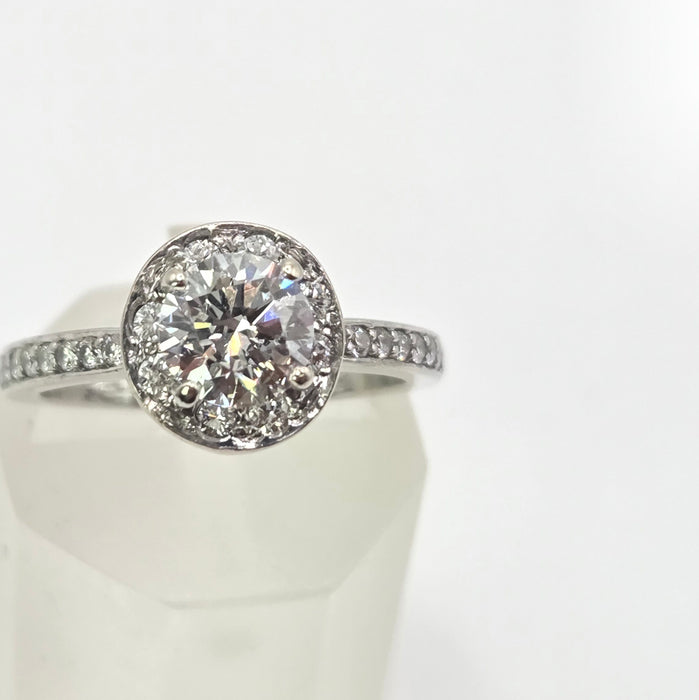 Modern: Platinum Diamond Solitaire (0.70ct) & Halo Cluster Ring — 1.59ct
