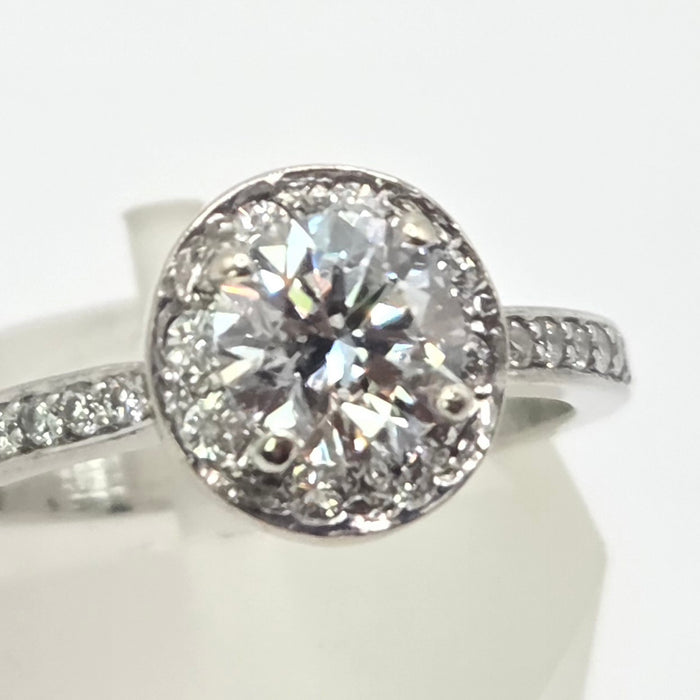 Modern: Platinum Diamond Solitaire (0.70ct) & Halo Cluster Ring — 1.59ct