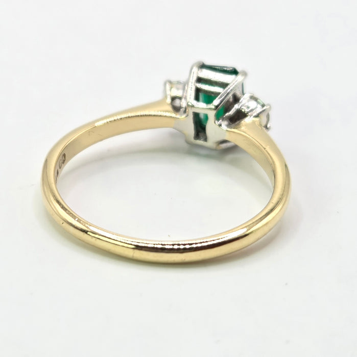 Vintage: 18ct Yellow Gold Emerald & Diamond Three Stone Ring — From 1989