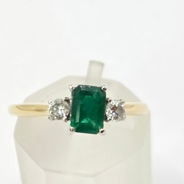 Vintage: 18ct Yellow Gold Emerald & Diamond Three Stone Ring — From 1989