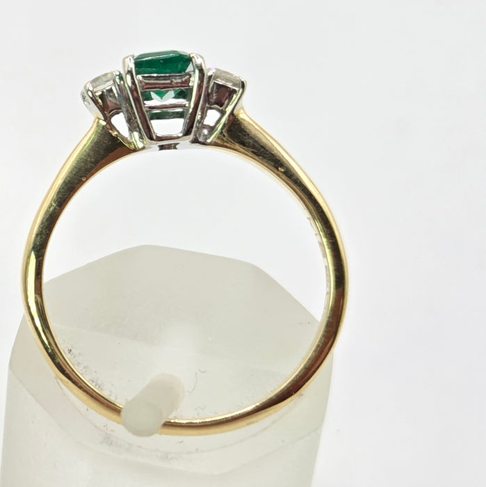 Vintage: 18ct Yellow Gold Emerald & Diamond Three Stone Ring — From 1989