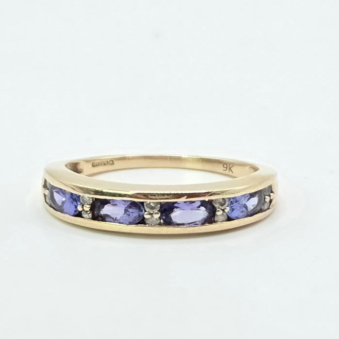 Vintage: 9ct Yellow Gold Tanzanite & Diamond Stacker Ring